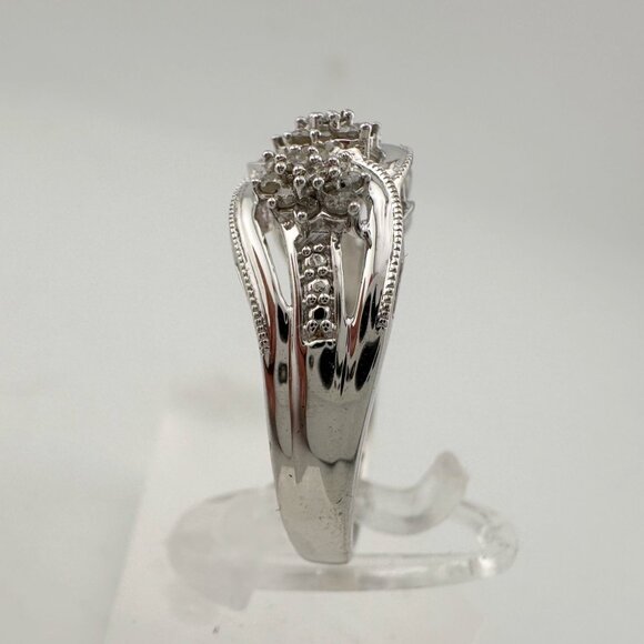 Beautiful 1/4 Carat Natural Diamond Triple Cluster Ring in Sterling Silver Size - Picture 7 of 16
